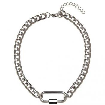 Urban Classics Unisex Metal Fastener Chain Necklace - Silver Color, 38cm