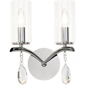 Aplique de pared Rhea cromo pulido 2 bombillas E14 30cm con cristal transparente