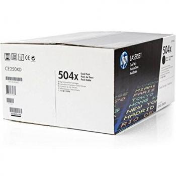 HP 504X CE250XD Tóner LaserJet Negro de Alta Capacidad, Pack de 2 Unidades