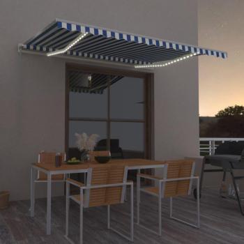 Toldo automático LED con sensor de viento azul y blanco 400x350 cm