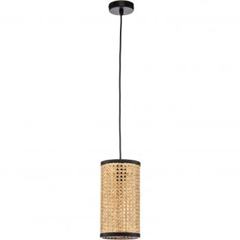 Lámpara colgante Lindby Yaelle, Ø 15 cm, ratán negro, E27, tradicional en marrón hecho de madera para salón y comedor (1 llama)
