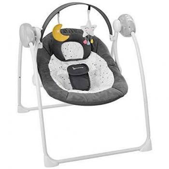 Badabulle Electric Comfort Moonlight Swing, respaldo ajustable y arco de juego, 5 velocidades, 12 canciones de cuna, plegable compacto
