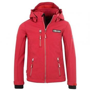 Trollkids Chaqueta Softshell para Niña Preikestolen, Color Rojo Oscuro/Rojo Fuego/Plata Talla 18 años