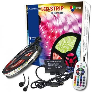 Kit de 5 Metros de Tira de Luz LED RGB Impermeable Directa a 220V con Controlador y Mando RF, Corte cada 12,5cm