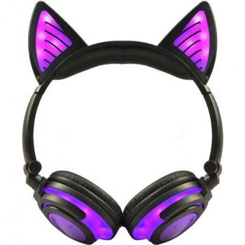 Auriculares Inalámbricos Bluetooth Plegables con Orejas de Gato Parpadeantes y Luz LED para Niños - Holyhah