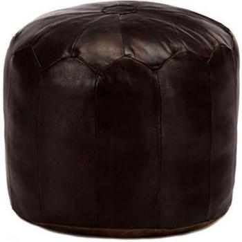 vidaXL Puf Cuero Genuino de Cabra Asientos Sillones Sillas Sofás Salón Comedor Sala de Estar Decoración Hogar Mobiliario 40x35 cm Marrón Oscuro