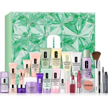 Calendario de Adviento Clinique - Holiday Advent Calendar: incluye una selección de productos icónicos de cuidado de la piel y maquillaje, presenta un diseño festivo, contiene 24 sorpresas en miniatura y tamaño completo, ideal para regalar durante la