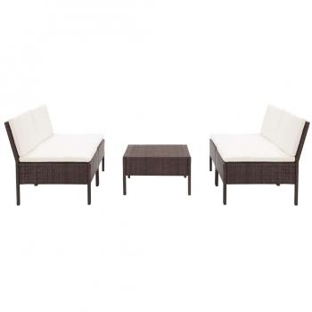 5-Piece Brown Poly Rattan Garden Sofa Set with Cushions