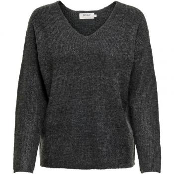 Sudadera Only Camilla Cuello Pico Knit V-Dark Gris Mujer