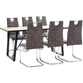 vidaXL Juego de Comedor 7 Piezas Cuero Sintético Mobiliario Decoración Interior Casa Hogar Robusto Duradero Resistente Funcional Práctico Útil Marrón