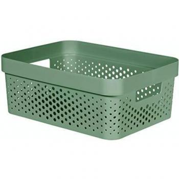 Caja de Almacenamiento Curver Infinity Dots 11L Verde Shale, Plástico 100% Reciclado, Apilable y Anidable