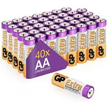 Pilas AA - Paquete de 40 Unidades | GP Extra | Pilas alcalinas AA, LR6, 1.5V | Duración Larga, Tecnología Anti-Fugas, Rendimiento Elevado