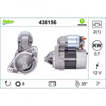 Motor de Arranque Valeo 438156 - Tipo: Motor de arranque; Marca: Valeo; Modelo: 438156; Aplicación: Vehículos automotores; Función: Iniciar el motor del vehículo; Características adicionales: