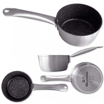 Quttin Platinum - Cazo Pequeño, Todo Tipo de Cocinas, Full Induccion, Rapida, Aluminio PFLUON, Capa Antiadherente Ceramica, Calidad Profesional, Plata, 16 cm