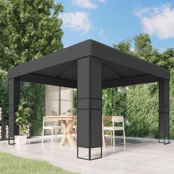 Cenador con techo doble 3x3 m Antracita - Estructura de acero, doble techo para mejor ventilación y protección contra el sol, diseño moderno en color gris antracita, ideal para jardines y terrazas
