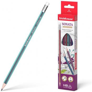 Lapiz de Grafito Triangular Erichkrause Sonata HB con Goma de Borrar - Lote de 12 Unidades