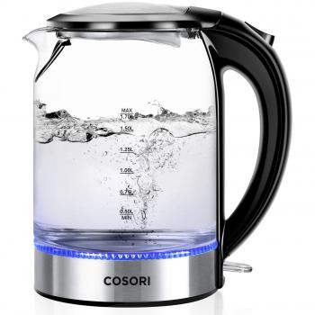 COSORI Hervidor de Agua Eléctrico Cristal 1,7 L con Iluminación LED, Auto-Apagado y Protección contra Ebullición en Seco, Libre de BPA, Transparente y Negro