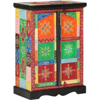Aparador pintado a mano con ante, 53x30x75 cm, de madera maciza de mango, multicolor