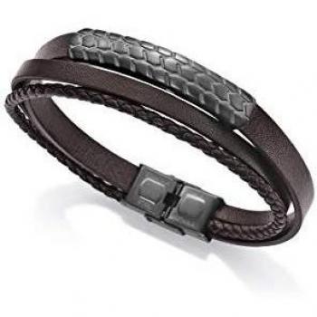 Viceroy Pulsera de Hombre Beat de Piel Triple marrón con Placa de Acero IP Gun Estampado neumático