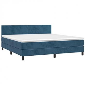 Cama box spring colchón y LED terciopelo azul oscuro 160x200 cm