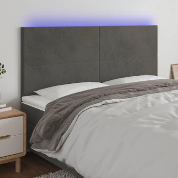 Cabecero con luces LED de terciopelo gris oscuro, dimensiones 180x5x118/128 cm