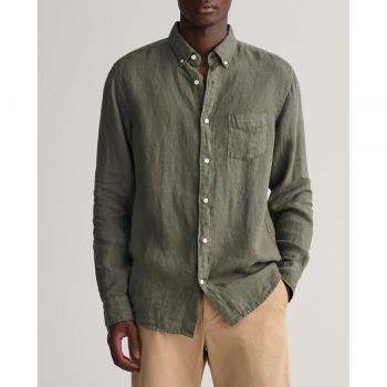 Camisa Gant Lino Regular Verde Kaki L