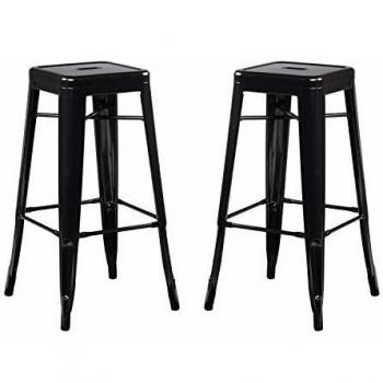 Pack de 2 Taburetes Altos (76 cm) Lix Negros Estilo Industrial para Comedor, Cocina y Bar