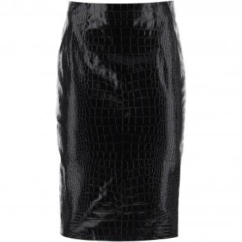Versace Croco-Effect Leather Pencil Skirt - Size 42 - Black