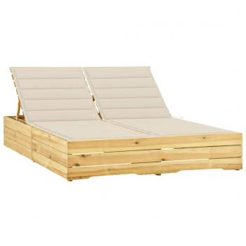Tumbona doble de madera de pino impregnada con cojines color crema