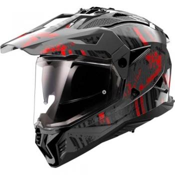 Casco de Aventura LS2 MX702 Pioneer II Crazy Negro-Rojo, características: diseño de aventura, homologación de seguridad, visor anti-rayaduras, sistema de ventilación avanzado, forro interior removible y lavable, peso ligero,