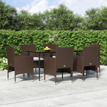 7-Piece Brown and Black Garden Dining Set with Cushions