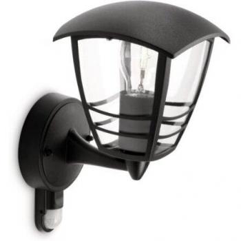Philips myGarden Creek - Aplique de pared con sensor de movimiento, iluminación exterior, 60 W, 220 V, casquillo E27, color negro