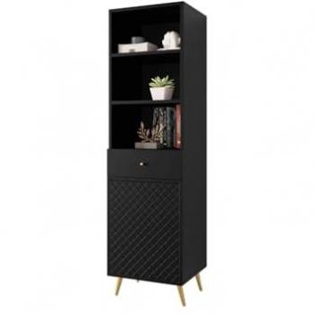 Estantería Comfivo K102, Negro, Con puertas y cajones, Aglomerado laminado y MDF, 177x50x42cm