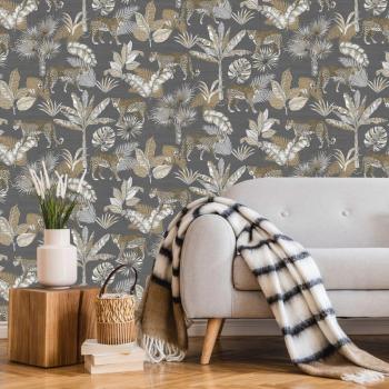 Papel de Pared Leopardo Dutch Wallcoverings - Revestimiento en colores azul y beige, gris y beige, y más