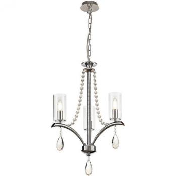 Lámpara colgante de techo Rhea cromo pulido 3 bombillas E14 82cm cristal y vidrio transparente