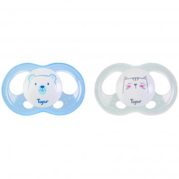 Chupetes de Silicona Soft Touch Tigex 18 meses - Pack de 2 con Diseño de Osito y Gato