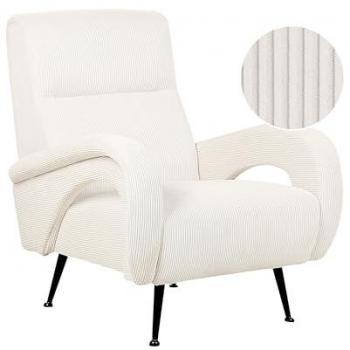 Sillón tapizado en pana jumbo estilo retro respaldo bajo color crema Svalov
