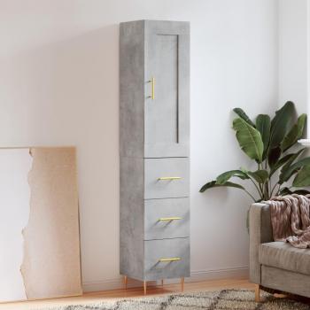 Aparador de madera contrachapada gris hormigón 34,5x34x180 cm con 3 cajones, Mueble de Almacenaje de Salón, Buffet para salón, Armario Auxiliar, Armario de