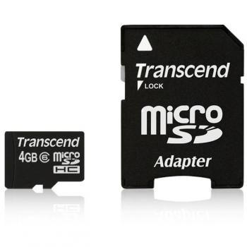 Transcend TS4GUSDHC6 - Tarjeta de memoria micro SDHC de 4 GB con 1 adaptador