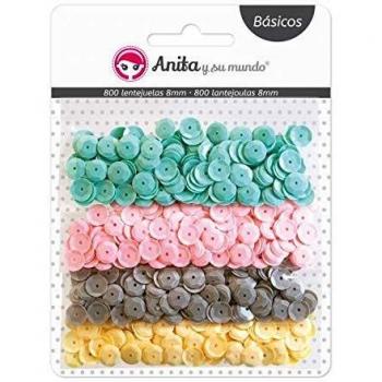 Anita y Su Mundo 37056099. Pack de 800 Lentejuelas 8mm, 5 Colores Pastel: Rosa, mint, gris, amarillas