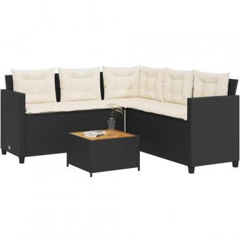 vidaXL Garden Sofa Set with Table and Cushions L-shaped Black Poly Rattan