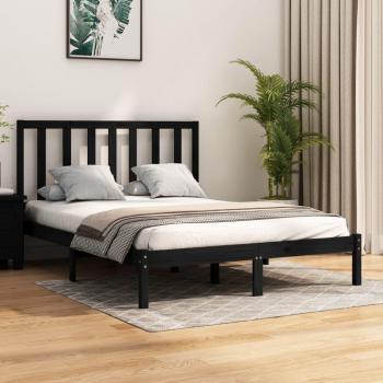 Cama doble pequeña de madera maciza 120x190 cm color negro