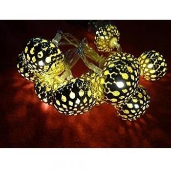 Guirnalda de luces LED para interior de oro de colour blanco cálido de Navidad con iluminación LED de metal de diseño de juego de bolas de oriental 120 cm de largo - con 10 LEDs de luz blanca cálida - funciona con pilas 2 AA pilas-
