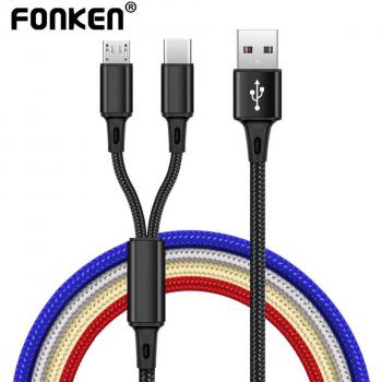 Cable USB 2 en 1 Micro-USB y Tipo C para Android - FONKEN