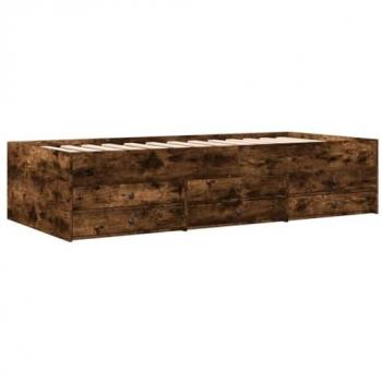 Sofá cama con cajones sin colchón de madera de ingeniería roble ahumado 100x200 cm Marrón