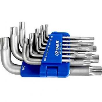 S&R LLAVES TORX Juego de 15 llaves allen Torx cortas hexagonales EXTRA RESISTENTES TX6-TX60. Llaves non perforadas.
