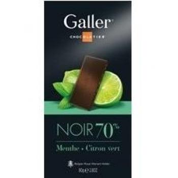 Galler - Tableta de chocolatenegro al 70% cacao con menta y lima