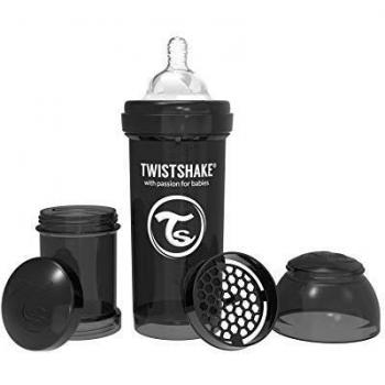 Twistshake Biberón Anti-cólicos con Tetina Flujo Medio de Silicona para Bebés, la Alimentación Biberón Con Tetina Similar al Pecho, Botella para Beber de Leche, 260 ml, Sin BPA, 2+ Meses, Negro