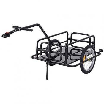Remolque de Carga Plegable para Bicicleta HOMCOM con 2 Ruedas, Reflectores y Capacidad de Carga de 40 kg - Dimensiones: 155x71,5x77 cm - Color Negro