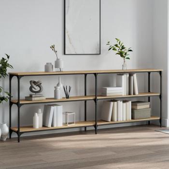 Mesa consola de madera de ingeniería 200x29x75 cm en color Negro, Roble Sonoma y Roble ahumado - Mesa de sofá, mesa de entrada para salón, consola de entrada, mueble recibidor, mesita auxiliar